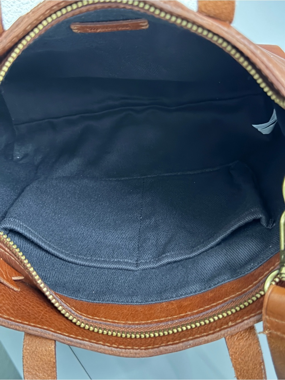 Madewell Transport Leather Crossbody Small Tote with Suede Vertical Stripe - Picture 7 of 9